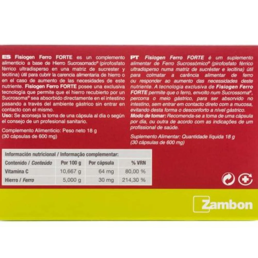 FISIOGEN Ferro Forte 30 Cápsulas - Imagen 2